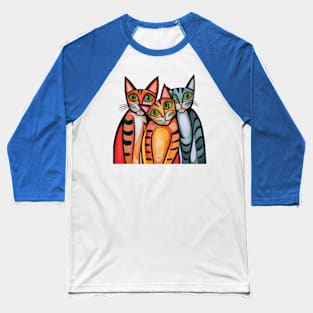 "Kitty Trio Delight: Playful Pencil Parade"- Cat lover Cartoon Baseball T-Shirt